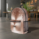 Rose Gold Metallic Glitzer Tropfen Mit Monogramm Bedruckter Rucksack<br><div class="desc">Rose Gold metallische Tropfen Glitzer Design personalisiert mit Monogramm Rucksack</div>