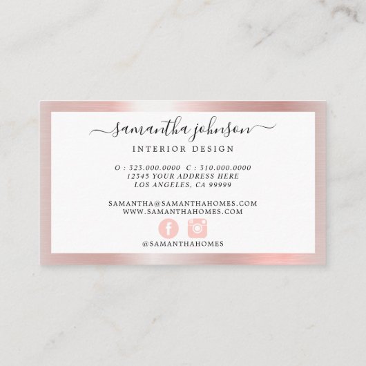 Rose Gold Metallic Gold Glitzer Moderne Elegant Visitenkarte (Rückseite)