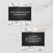 Rose Gold Metallic Lines Marmor | Schwarzes Mesh Quadratische Visitenkarte (Vorne/Hinten)