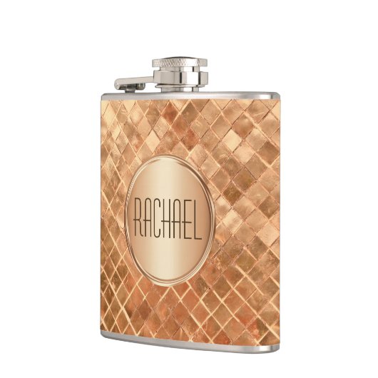 Rose Gold Metallic-Look Monogramm Flachmann (Links)