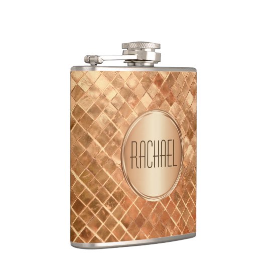 Rose Gold Metallic-Look Monogramm Flachmann (Rechts)