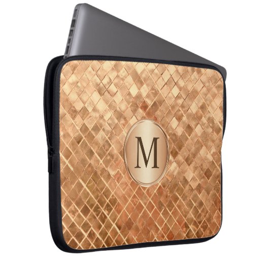 Rose Gold Metallic-Look Muster mit Monogramm Laptopschutzhülle (Vorne Rechts)