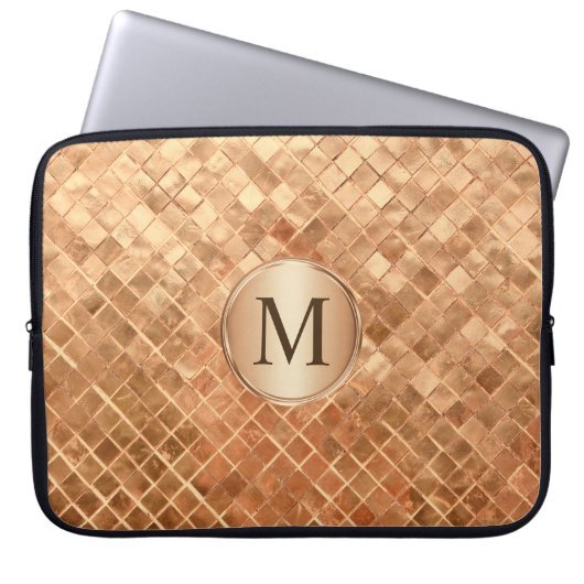 Rose Gold Metallic-Look Muster mit Monogramm Laptopschutzhülle (Vorderseite)