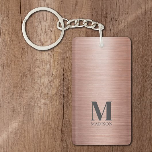 Rose Gold Metallic Mit Monogramm Schlüsselanhänger