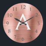 Rose Gold Metallic Monogram Name & Initial Große Wanduhr<br><div class="desc">Rose Gold Imitate Metallische Monogramm Name und erste Serving Wall Uhr. Die Wall Clock ist das ideale Geschenk für jemanden,  der rosa Edelstahl Lieben.</div>