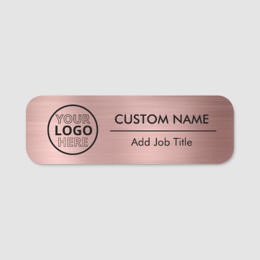 Rose Gold Metallic Style Logo Mitarbeiter Namensschild (Vorderseite)