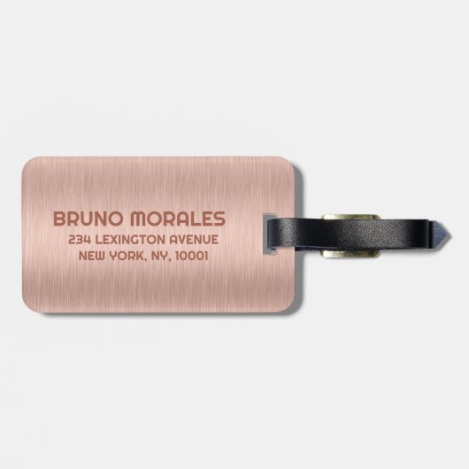 Rose Gold Metallic Texturdesign Monogram Gepäckanhänger (Rückseite horizontal)