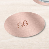 Rose Gold Metallic Texture Monogram Runder Pappuntersetzer (Angewinkelt)