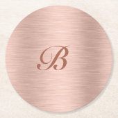Rose Gold Metallic Texture Monogram Runder Pappuntersetzer (Vorderseite)