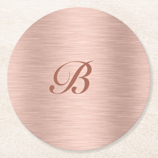 Rose Gold Metallic Texture Monogram Runder Pappuntersetzer (Vorderseite)