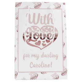 Rose gold metallisch aussehen Valentinherz Liebe w Mittlere Geschenktüte