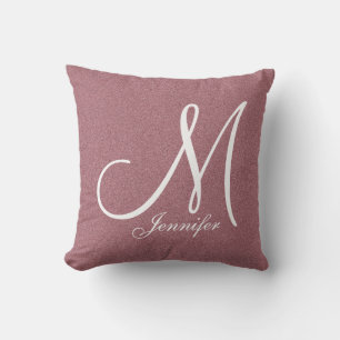 Rose Gold metallischer Glitzer, weiß Monogramm Kissen