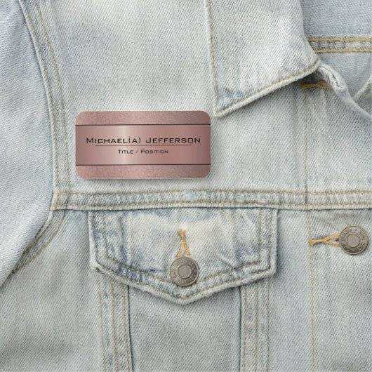 Rose Gold Metallschimmer Rosa und Glitzer Textur Namensschild (Beispiel)