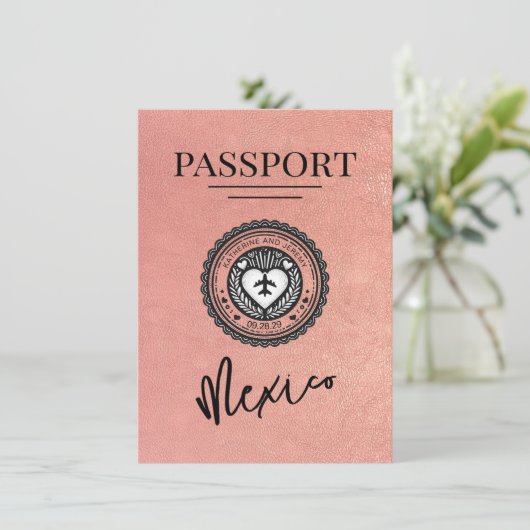 Rose Gold Mexico Pass Save the Date (Stehend Vorderseite)