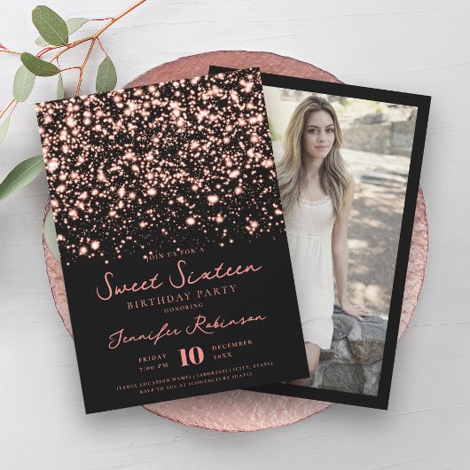 Rose Gold Midnight Glam Foto Sweet 16 Einladung