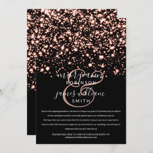 Rose Gold Midnight Glam verändert reduzierte Hochz Einladung (Vorne/Hinten)