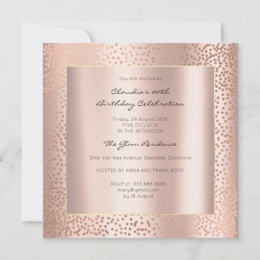 Rose Gold Minimal Dots Blush Confetti Geburtstag Einladung (Vorderseite)