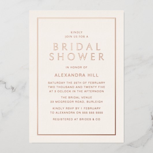 Rose Gold Minimal Modernes Brautparty Folieneinladung (Vorderseite)