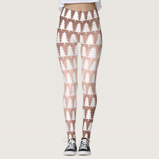Rose Gold Minimal Weihnachtsbaum Leggings (Vorderseite)