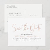 Rose Gold Minimale Typografie Save the Date Ankündigungspostkarte (Vorne/Hinten)