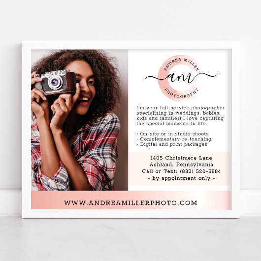 Rose Gold Minimalistisch Fotograf Marketing Foto Poster