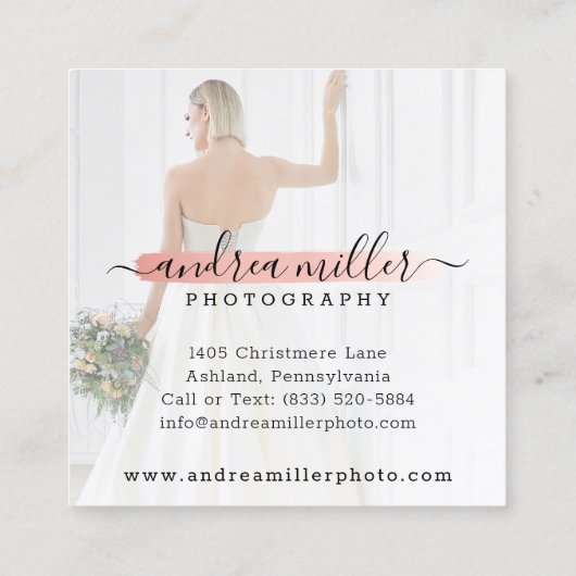 Rose Gold Minimalistisch Paint Swash Logo Custom F Quadratische Visitenkarte (Rückseite)