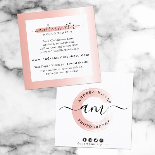 Rose Gold Minimalistisch Paint Swash Logo Custom P Quadratische Visitenkarte