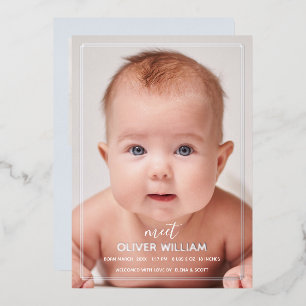 Rose Gold minimalistische geometrische Foto-Geburt Folieneinladung