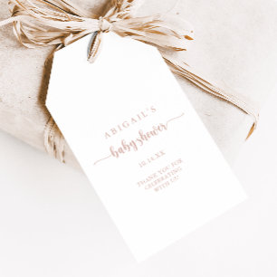 Rose Gold Minimalistische Kalligrafie Baby Shower Geschenkanhänger