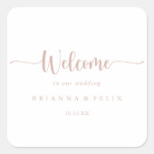 Rose Gold Minimalistische Kalligrafie Hochzeit Wil Quadratischer Aufkleber (Vorderseite)