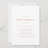 Rose Gold Minimalistische Kalligraphie Erste Kommu Einladung (Vorderseite)