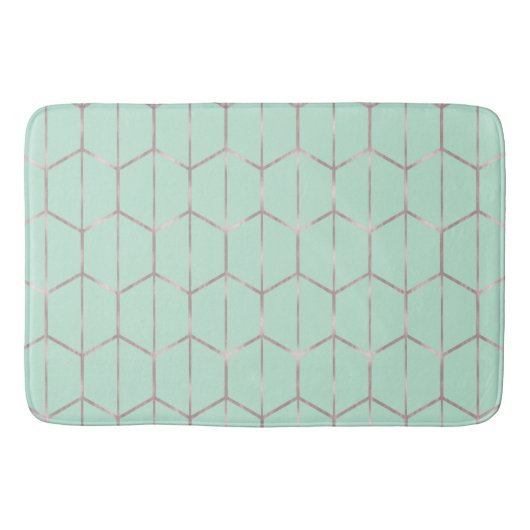 Rose Gold & Mint Chic Hexagon Geometric Glam Badematte (Vorderseite)