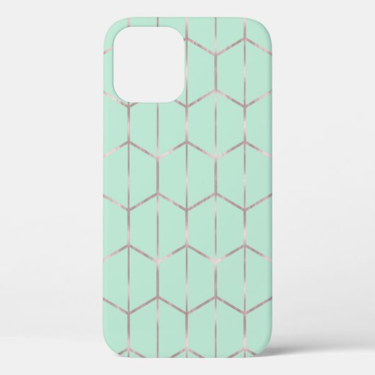 Rose Gold & Mint Chic Hexagon Geometric Glam Case-Mate iPhone Hülle (Rückseite)