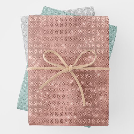 Rose Gold Minze Silver Sparkle Glitz Geschenkpapier Set (Beispiel)