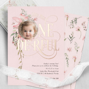 Rose gold Miss Onederful Girl 1. Geburtstag Foto Folieneinladung