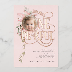Rose gold Miss Onederful Girl 1. Geburtstag Foto Folieneinladung