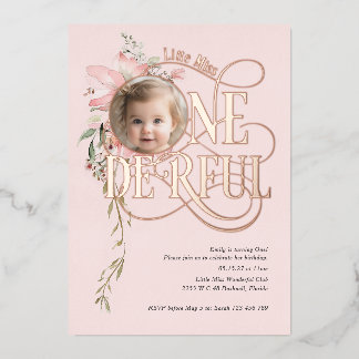 Rose gold Miss Onederful Girl 1. Geburtstag Foto Folieneinladung