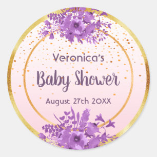 Rose Gold mit Konfetti und Blume Babydusche Runder Aufkleber