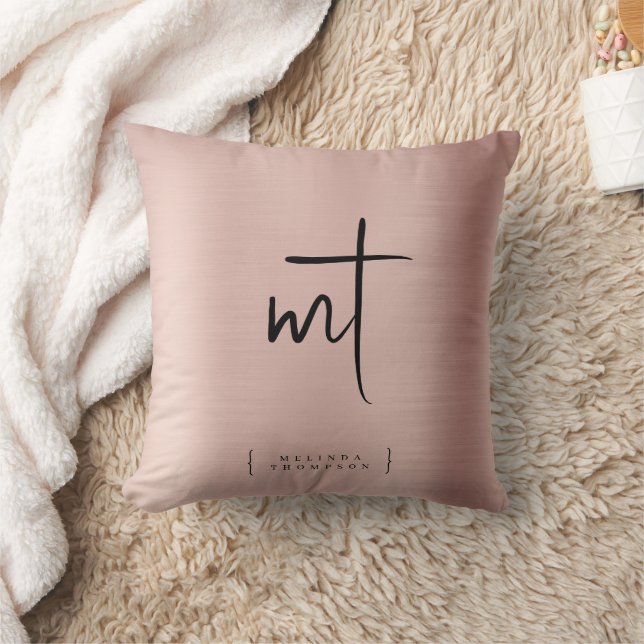 Rose Gold Mit Monogramm Initialen Script Typografi Kissen (Decke)
