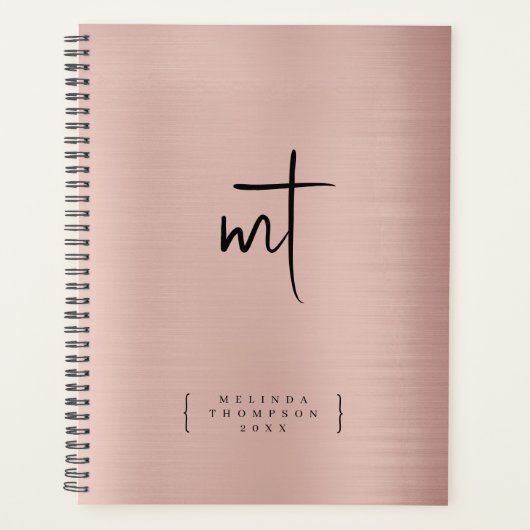 Rose Gold Mit Monogramm Initialen Skripternennung Planer (Vorderseite)