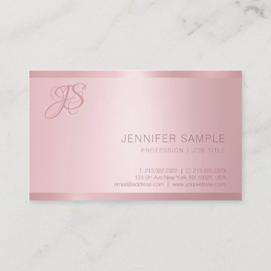 Rose Gold Mit Monogramm, moderne einfache Vorlage Visitenkarte (Rückseite)