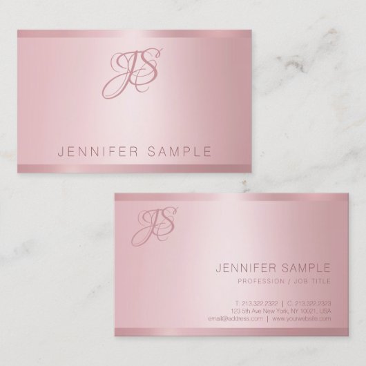Rose Gold Mit Monogramm, moderne einfache Vorlage Visitenkarte (Vorne/Hinten)