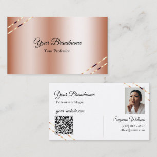 Rose Gold mit schimmernden Linien Foto und QR-Code Visitenkarte