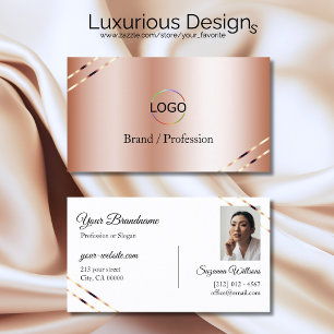 Rose Gold mit schimmernden Linien Logo und Foto  Visitenkarte