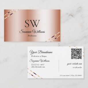 Rose Gold mit schimmernden Linien Monogramm QR-Cod Visitenkarte
