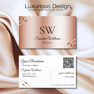 Rose Gold mit schimmernden Linien Monogramm QR-Cod Visitenkarte