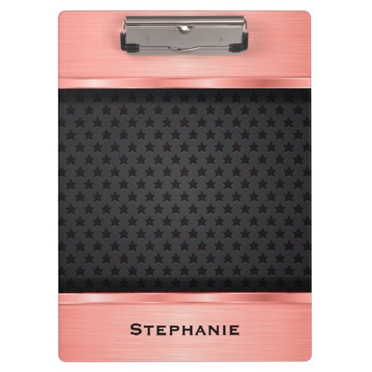 Rose Gold mit Schwarz-Sternen-Hintergrundmonogramm Klemmbrett (Vorderseite)