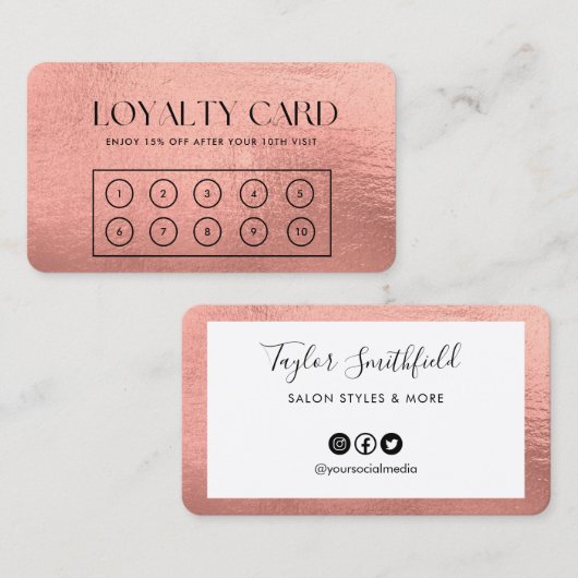 Rose Gold Modern Custom Loyalty Card Visitenkarte (Vorne/Hinten)