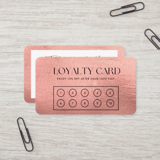 Rose Gold Modern Custom Loyalty Card Visitenkarte (Vorderseite/Rückseite Beispiel)