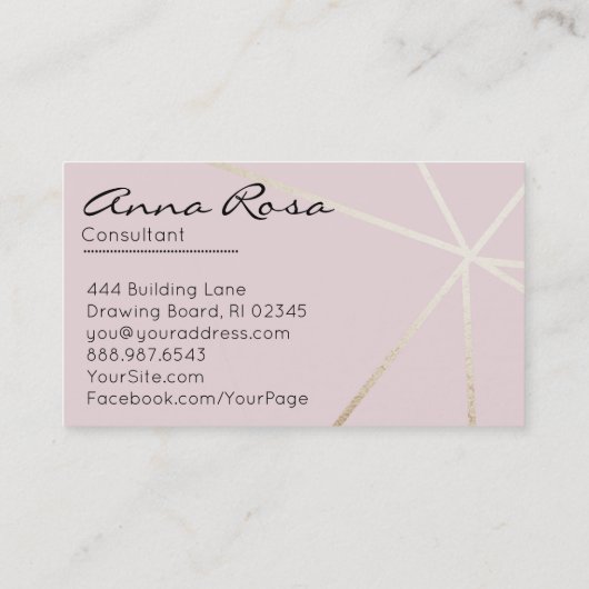 *~* Rose Gold Modern Foil Trendy Pink Geometrie Visitenkarte (Rückseite)